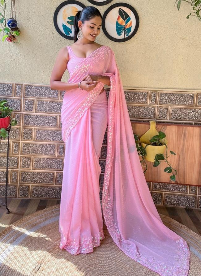 Georgette Pink Party Wear Sequence Work Saree